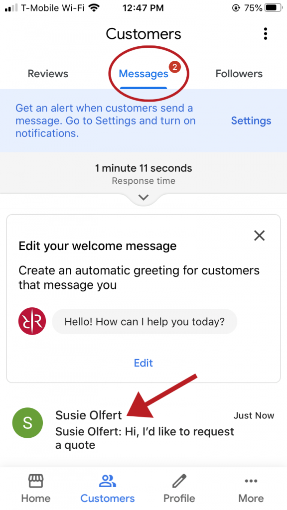 new messages gmb app