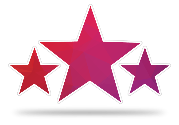 icon of one large star surrounded by two smaller stars representing customer reviews and ratings