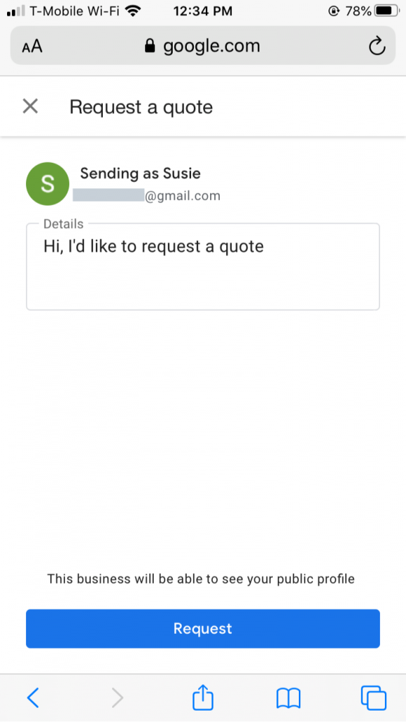 requesting a quote through google my business